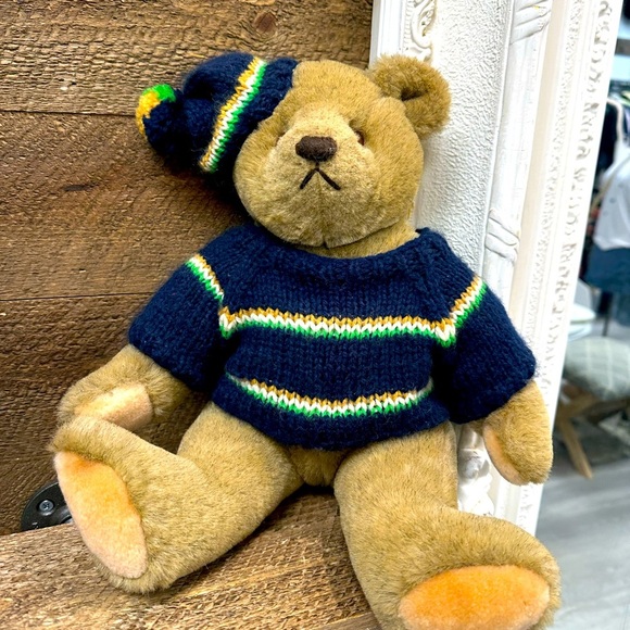 BIALOSKY GUND 11" Teddy Bear 1982-4 Blue Sweater & Tam Hat VINTAGE - Picture 1 of 5
